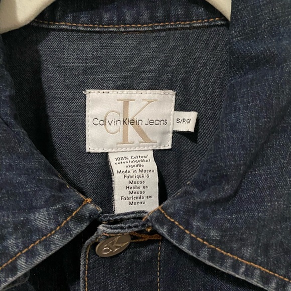 100% Cotton Vintage Calvin Klein Denim Jacket Dark Navy Blue Stitch Size Small - Picture 2 of 10